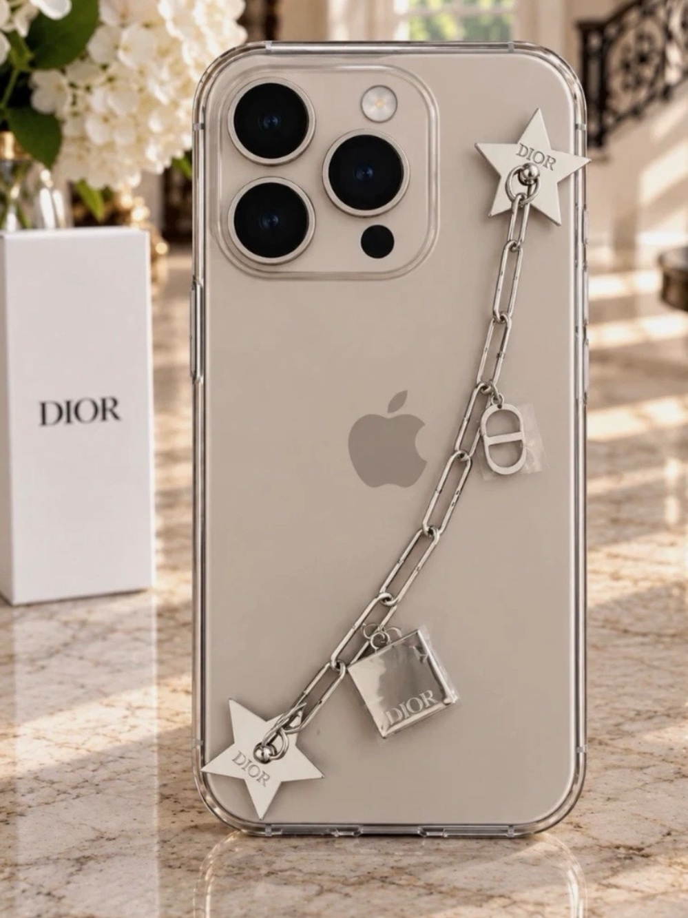 DIOR Phone Ring Holder Chain with Star&Mirror&CD Logo